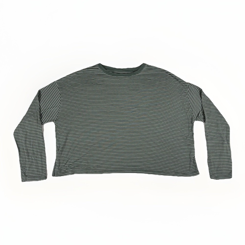Rachel Zoe Striped Top Womens Medium Green White Long Sleeve‎ Cropped Crewneck